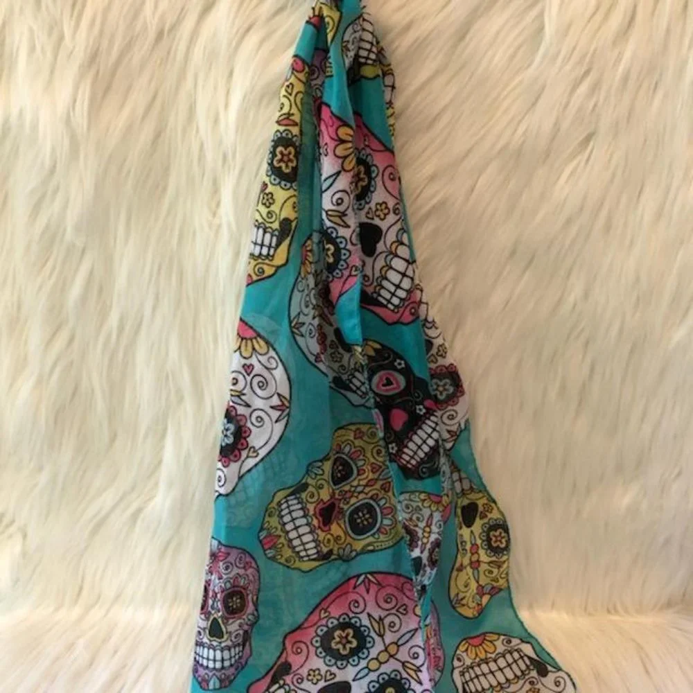 Lightweight Turquoise Sugar Skull Scarf